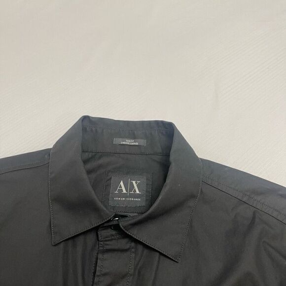 Armani Exchange Slim Fit Waxed Cotton Black Snap Button Long Sleeve Shirt Small - Picture 4 of 10